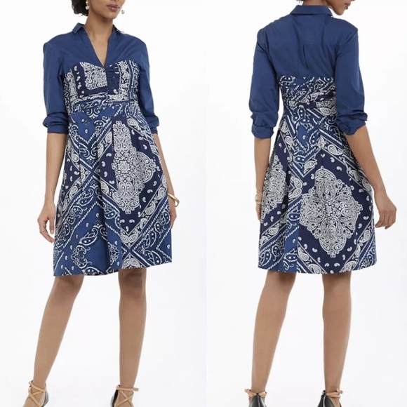 Anthropologie Holding Horses Bandana Shirtdress | Blue | Size 4 | Western Boho - Picture 1 of 11
